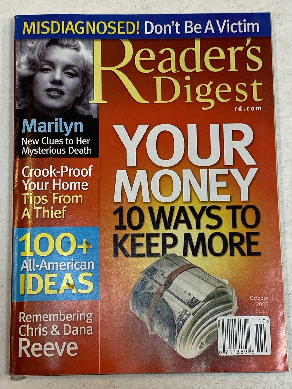 Reader’s Digest Magazine Oct 10 2006 Money Marilyn Monroe Christopher Dana Reeve