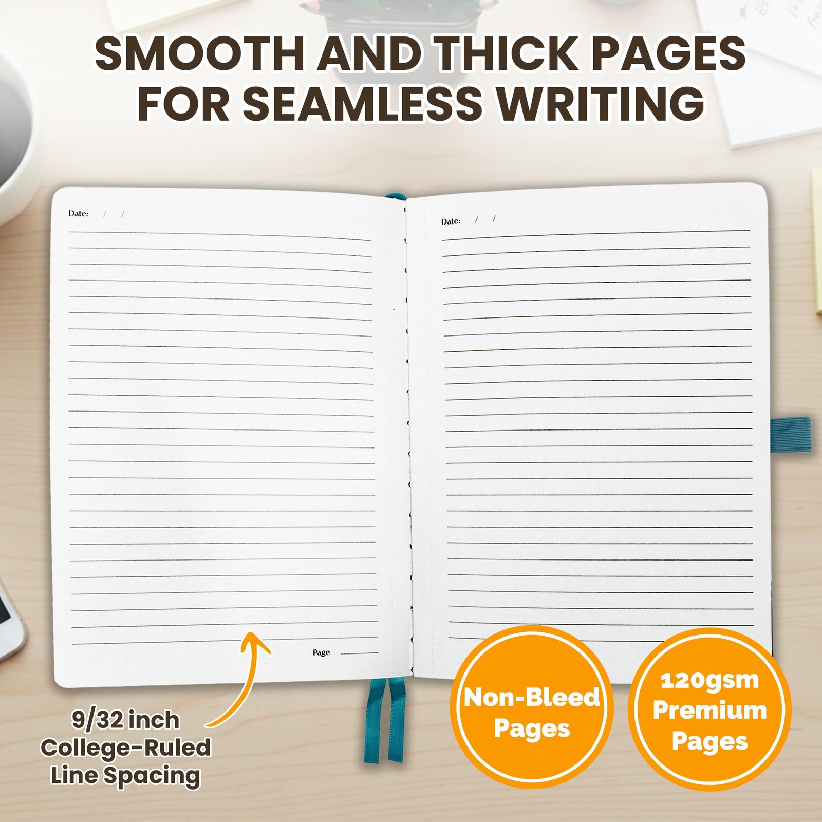 312 Pages A5 Teal Journal Lined Notebook for & Men, 5.7×8.3in PU Leatherbound…