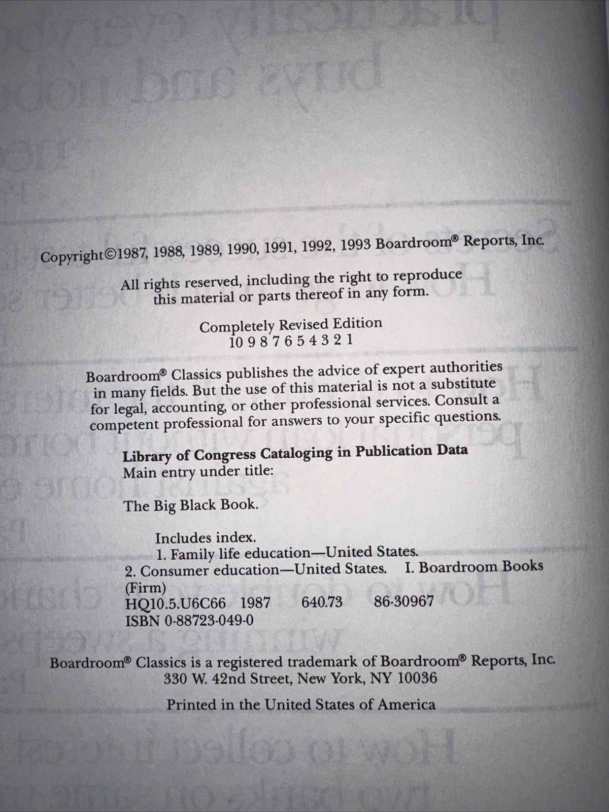 Vintage 1993 The Big Black Book Insurance Policies Money Law 496 Pages Hardcover