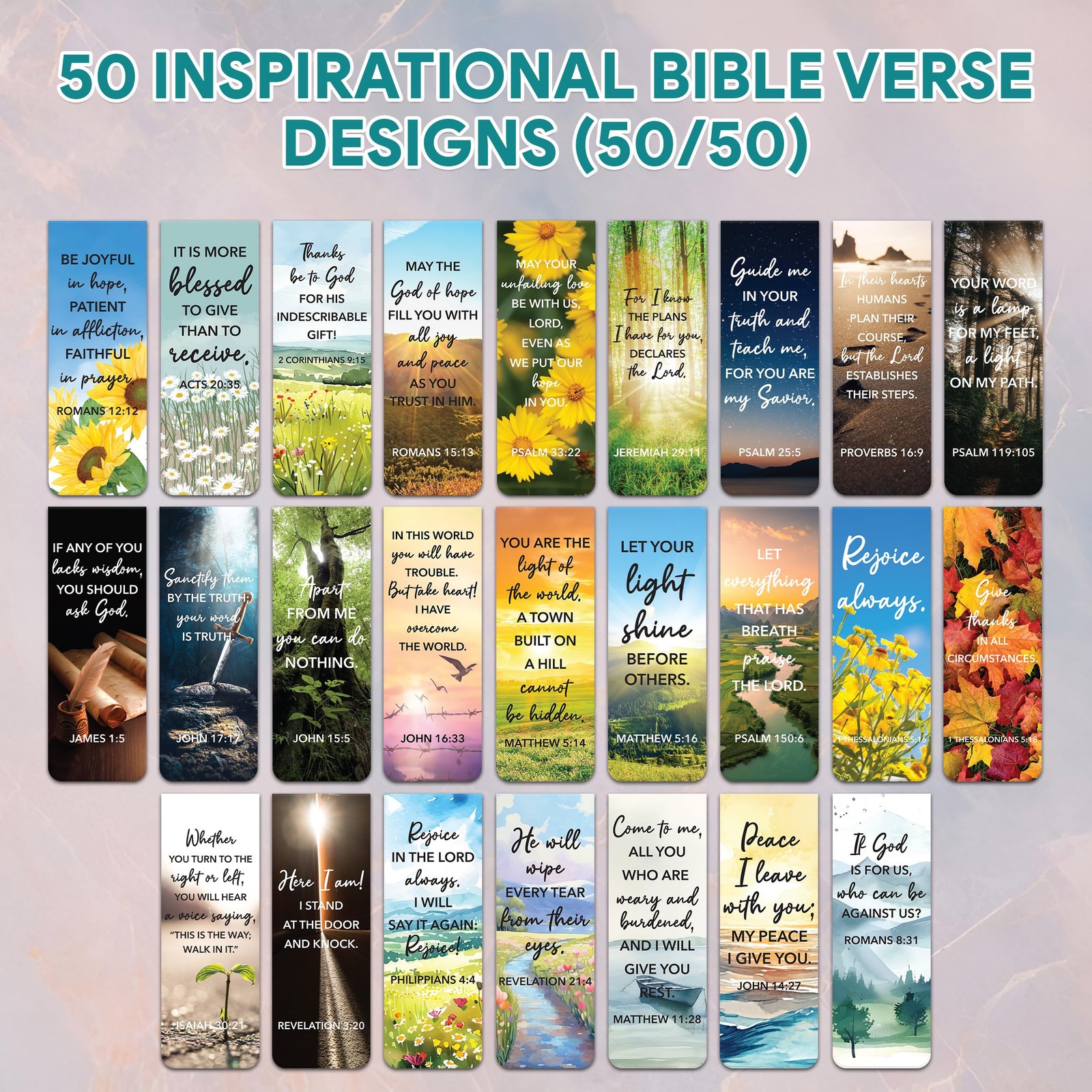 Decorably 50 Pack 0.8×2.3in Bible Religious Magnetic Bookmarks, Unique Gold