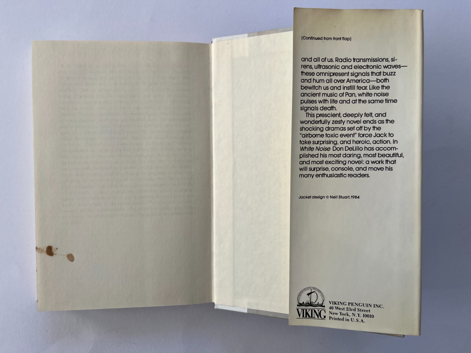 White Noise by DON DELILLO, ~ 1st First Edition 1985, hardcover Viking