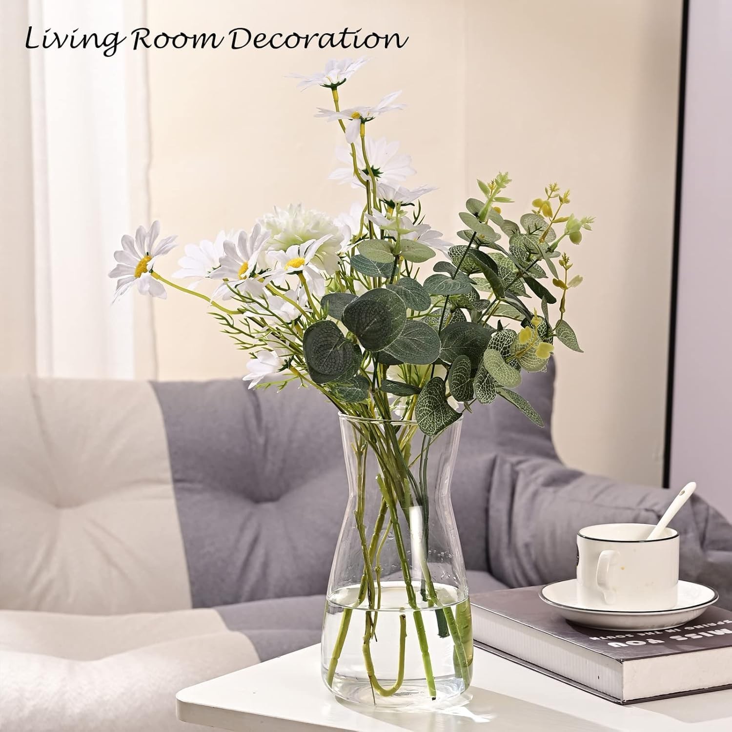 8 inch Clear Glass Flower Vases for Centerpiece Table Home 8 inches, White