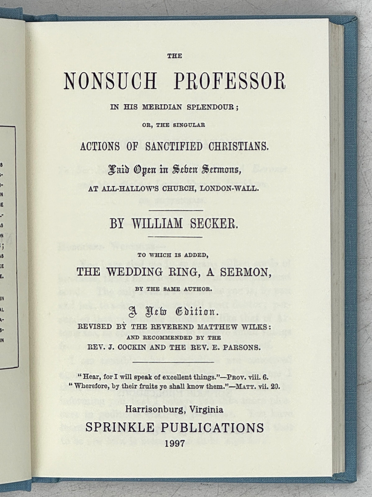 1997 WILLIAM SECKER. The Nonsuch Professor. Wedding Ring. VG