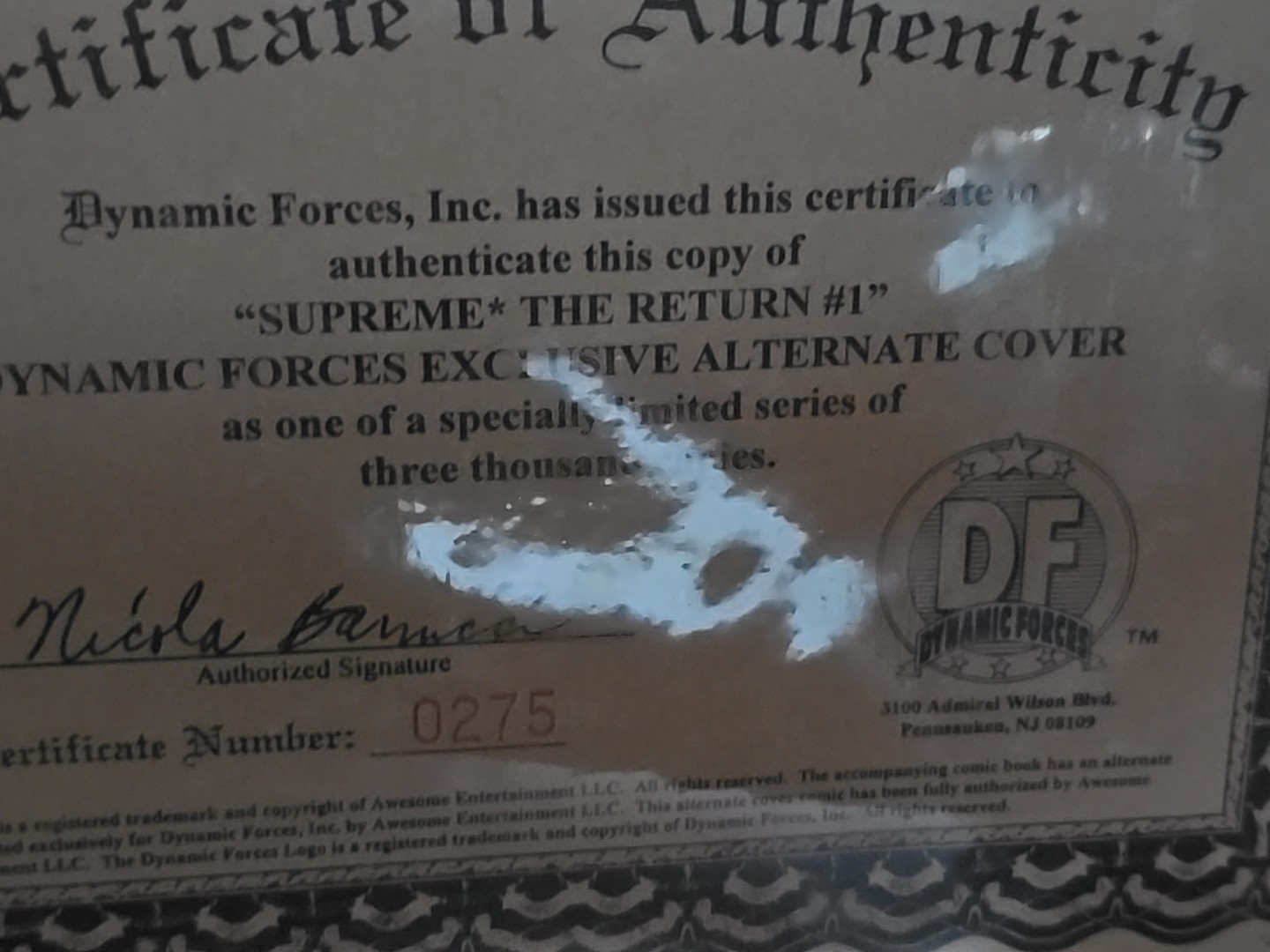SUPREME THE RETURN #1 DYNAMIC FORCES VARIANT Sealed COA 275/3000 [NM+] 1999 LOT