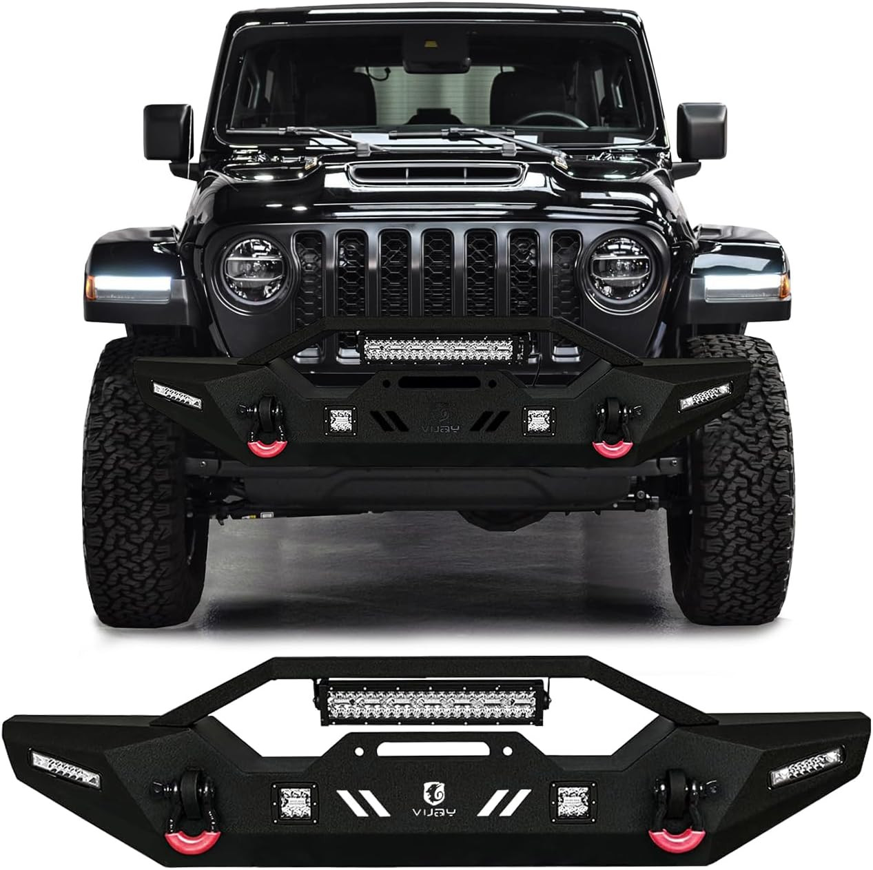 Compatible with 2007-2025 Wrangler JK/JL 2/4 Door Front Bumper Textured Black St