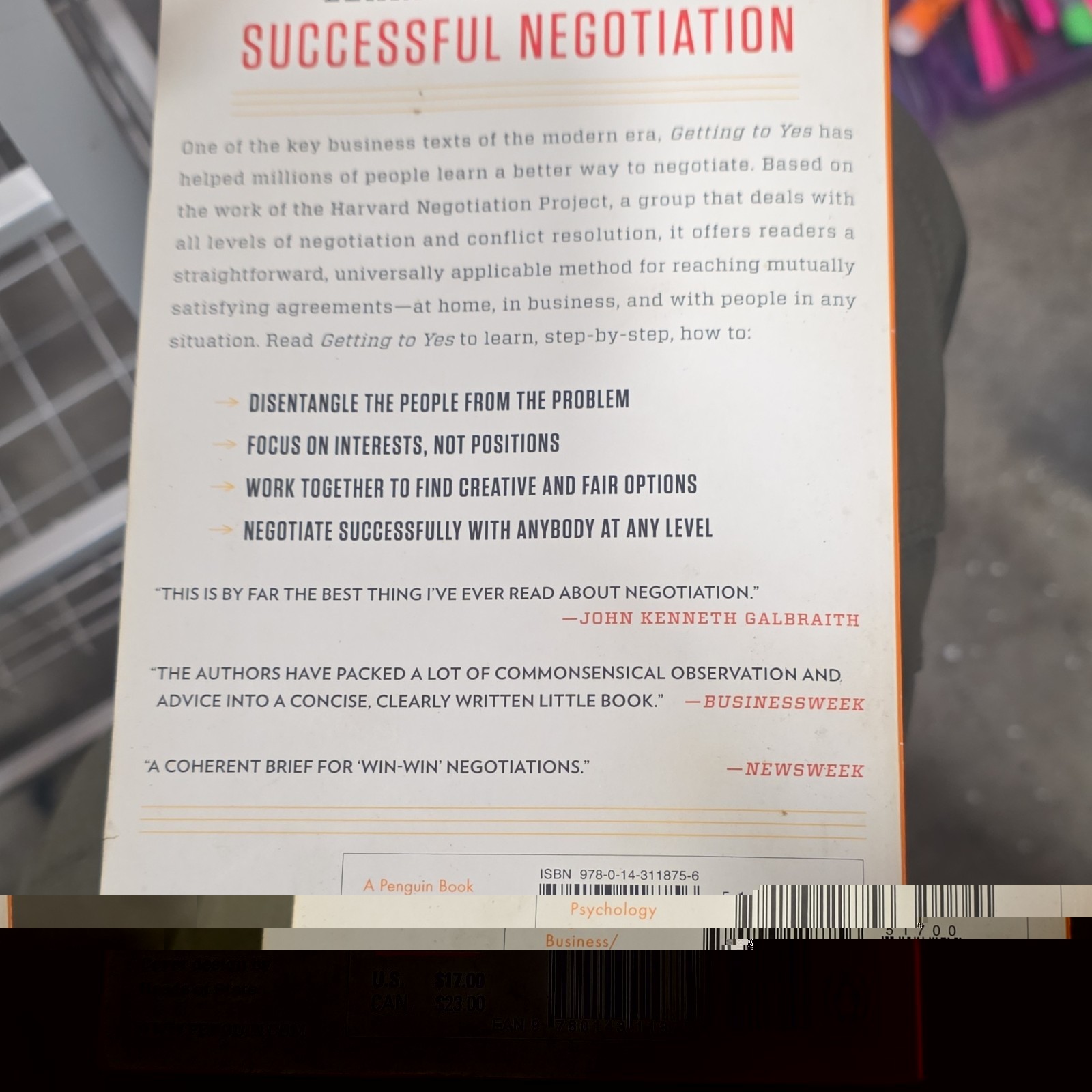 Roger Fisher Getting to Yes Negotiation Paperback Revised Updated Penguin