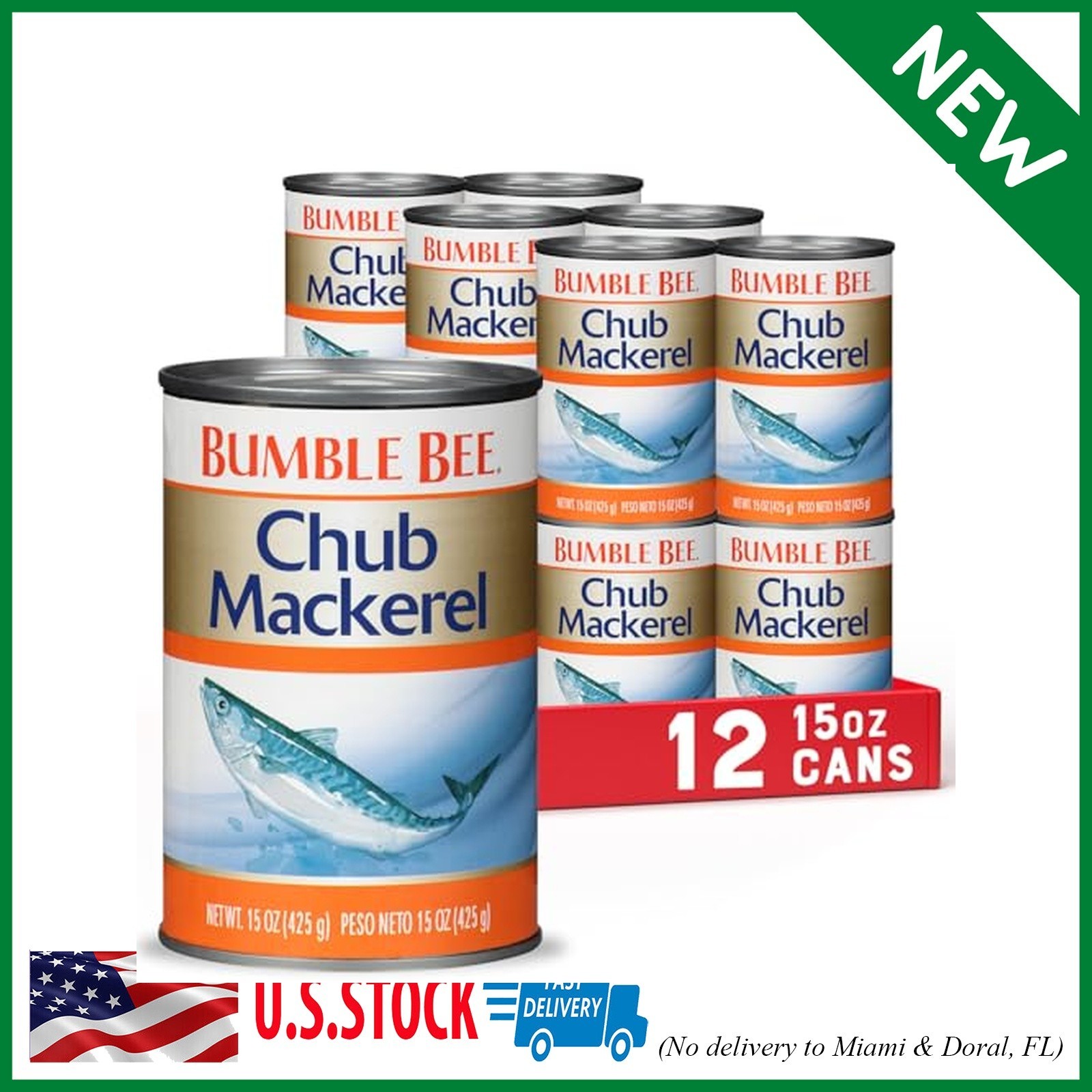 Bumble Bee Chub Mackerel, 15 oz Can (Pack of 12) – Canned Mackerel Fish, High Pr