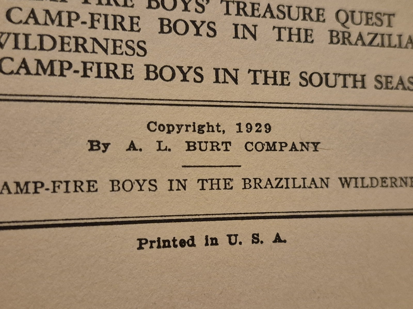 A. L. Burt Company The Camp-Fire Boys in the Brazilian Wilderness HC 1929 Illus