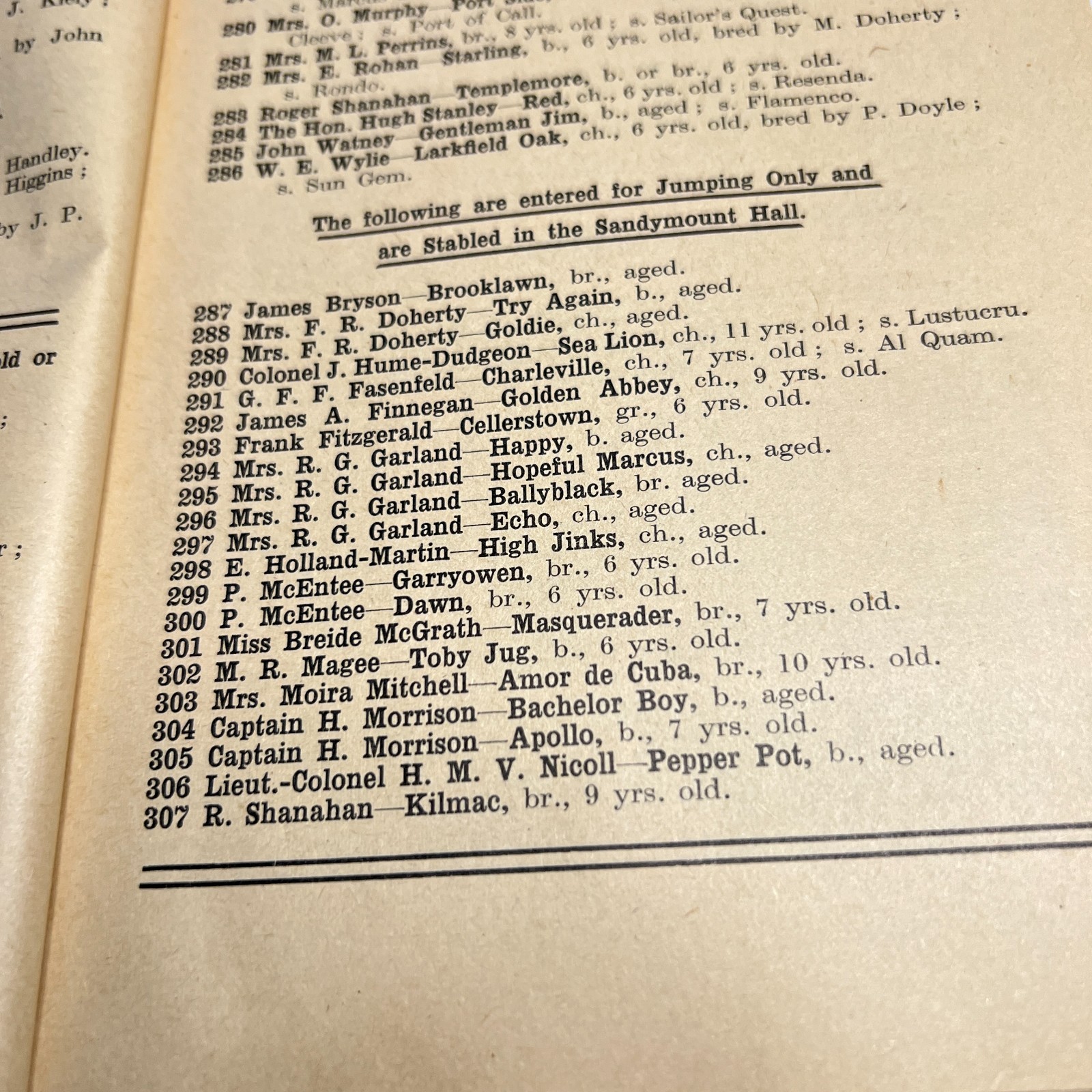 1952 Dublin Horse Show Official Catalogue & Jumping Enclosure Card