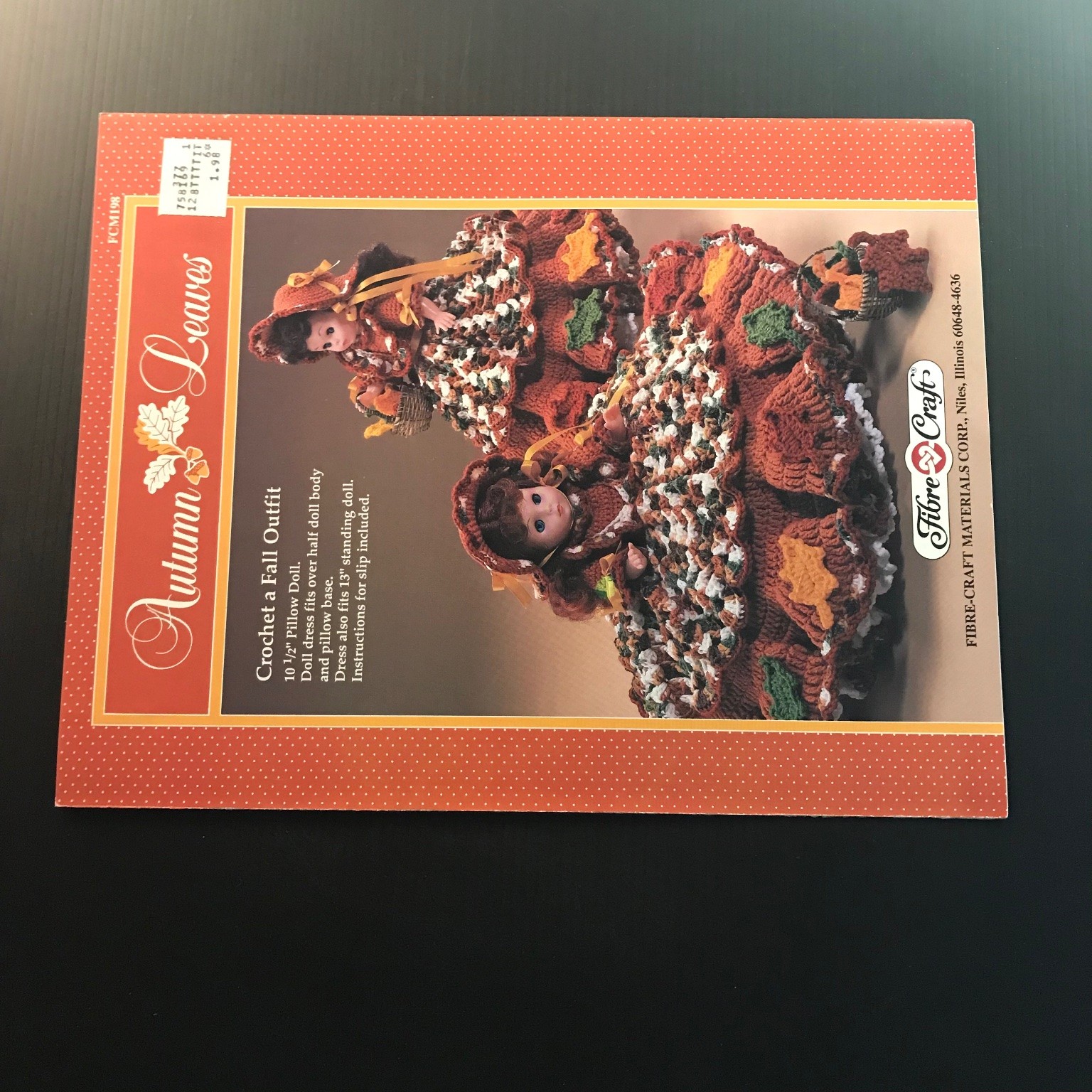 Autumn Leaves Fibre-Craft Crochet Fall Outfit Pillow Doll Pattern 1989 FCM198