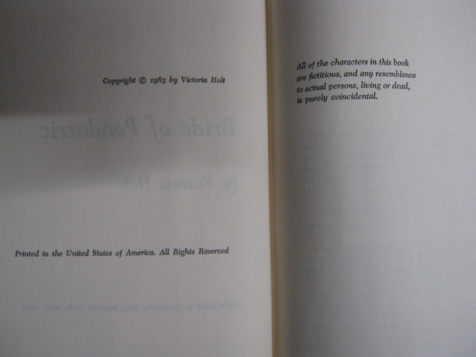 Bride of Pendorric by Victoria Holt 1963 Hardcover with Dust Jacket