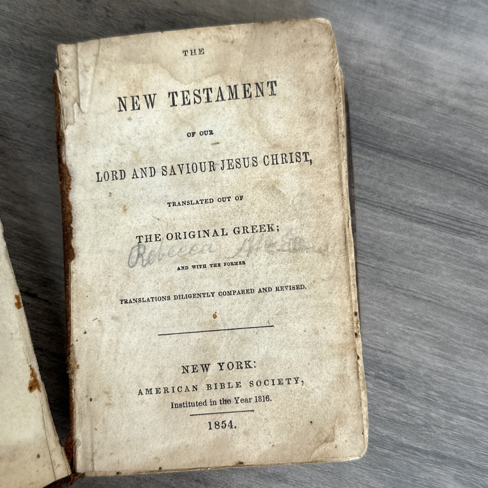 1854 Antique New Testament Pocket Bible American Bible Society Rare Collectible