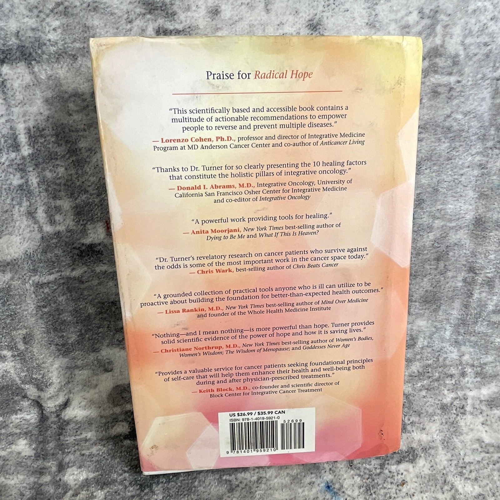 Hay House Radical Hope Kelly A Turner PhD Cancer Healing Factors Book Hardcover