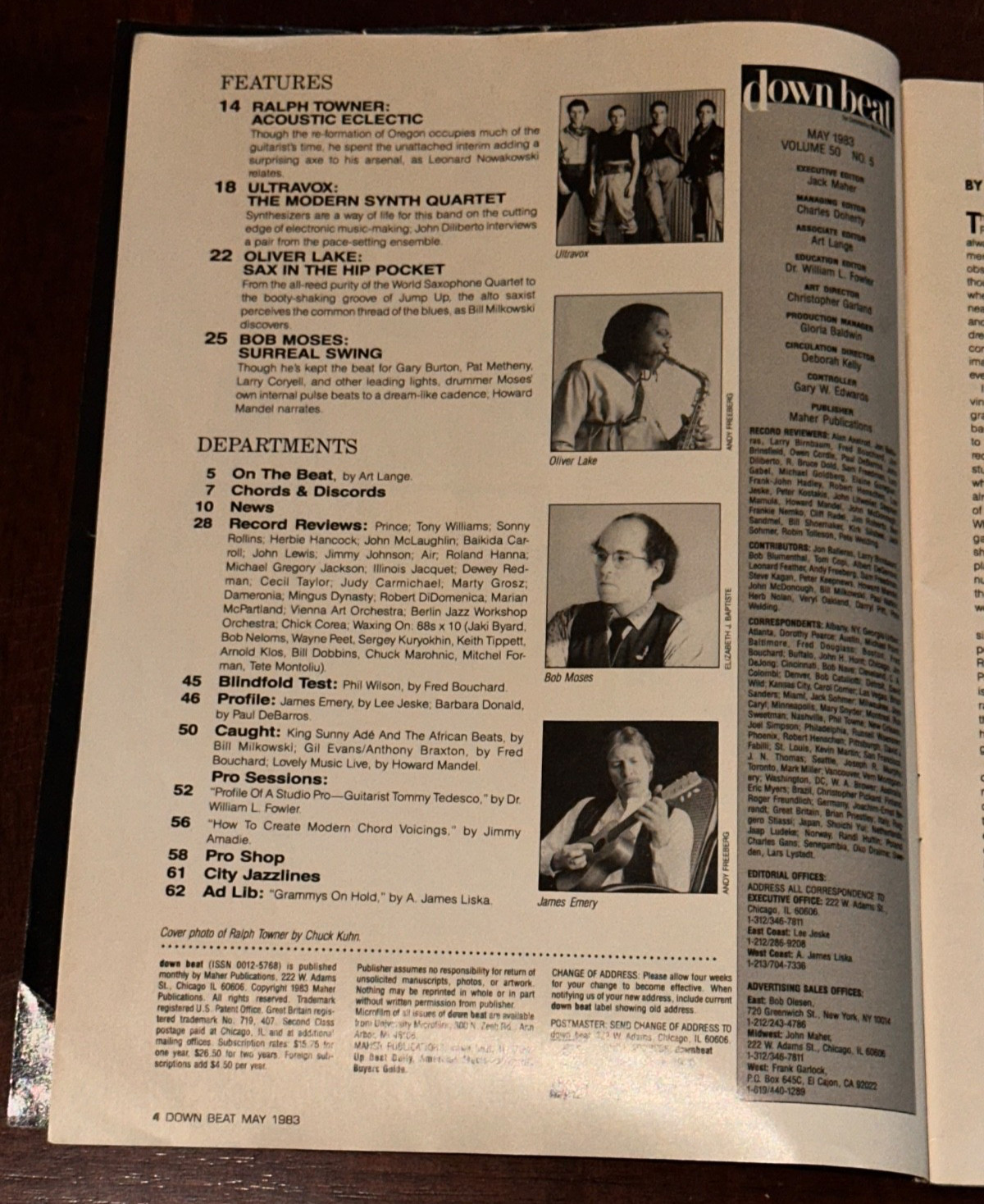 Down Beat Contemporary Music Magazine May 1983 Ralph Towner Ultravox Synth Jazz