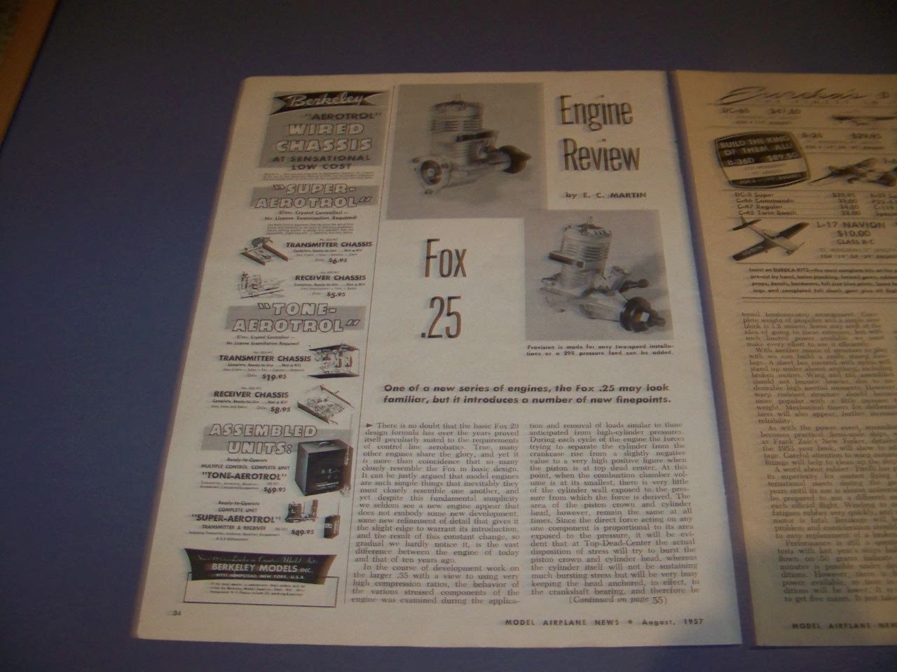 VINTAGE..FOX .25 R/C ENGINE…DETAILS/SPECS/2-VIEWS..RARE! (529S)
