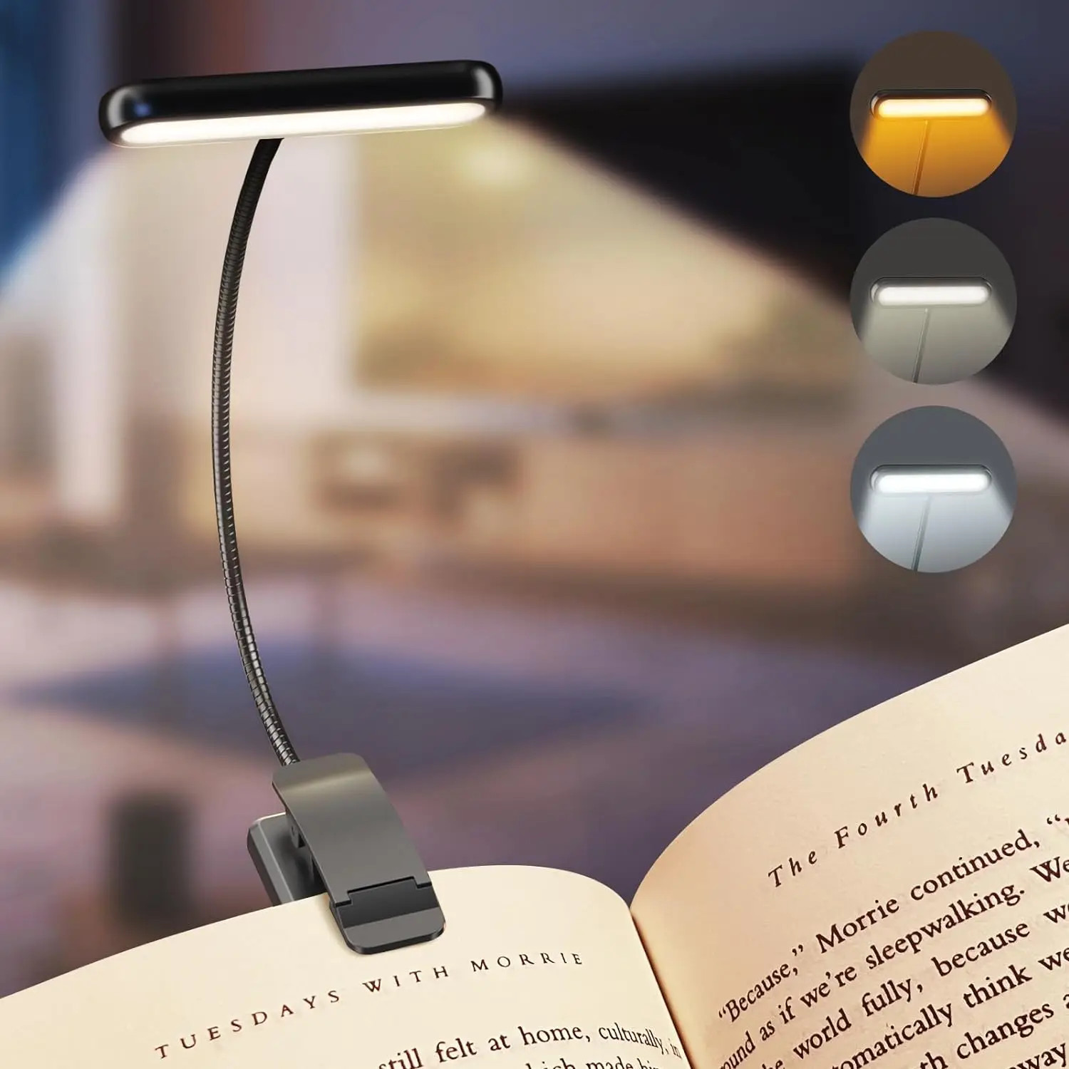 USB Rechargeable LED Book Light Flexible Clip On Reading Lamp Bed Travel