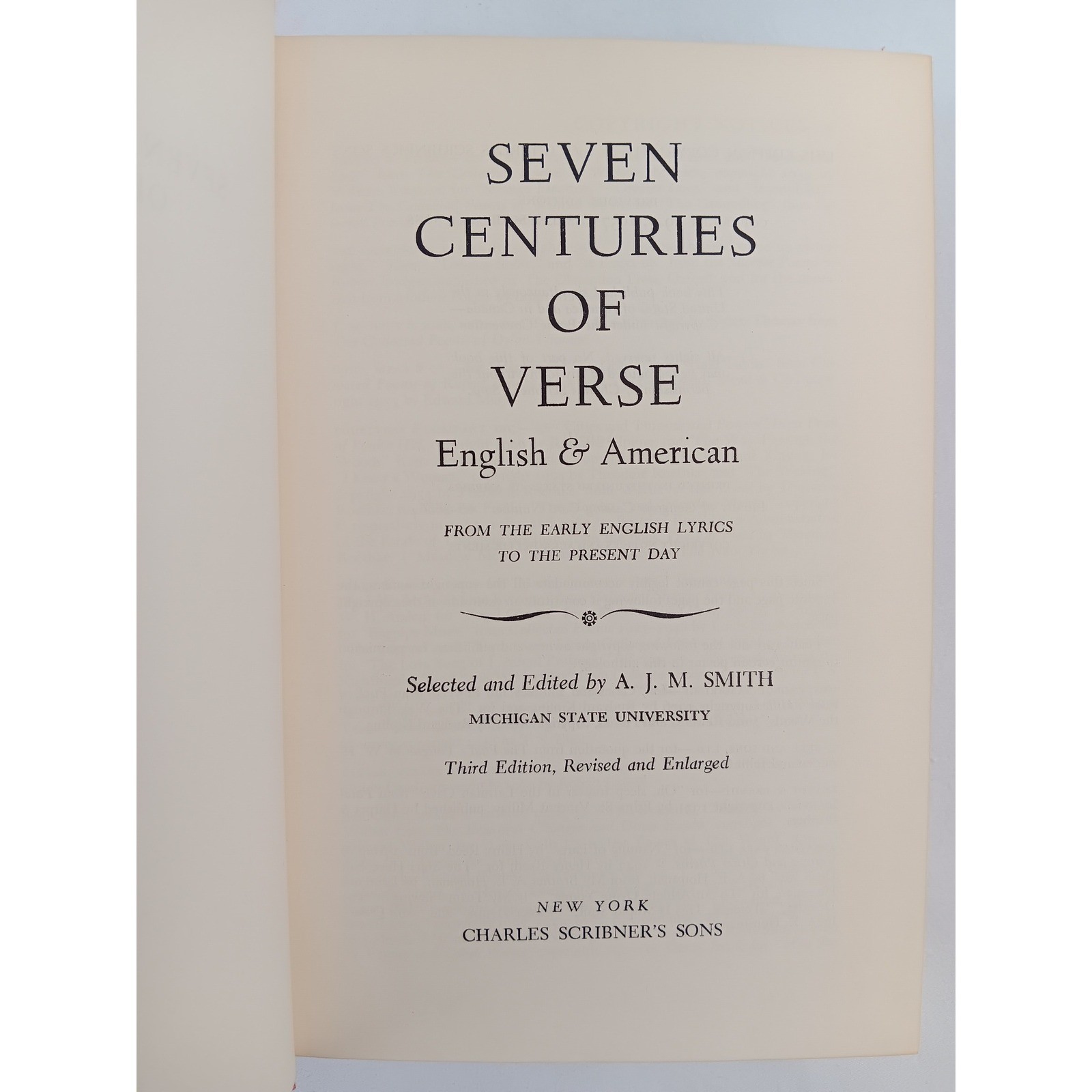 Seven Centuries of Verse English American A.J.M. Smith Poetry Book