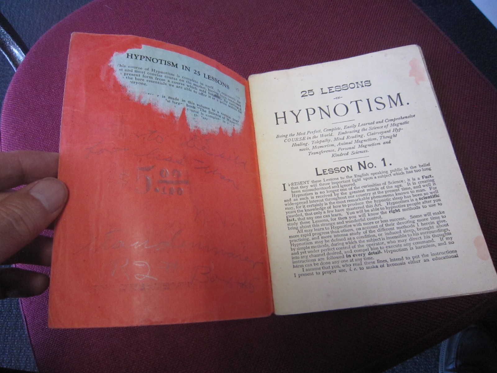 20 Lessons In Hypnotism Book – 1899 complete, 36 pages