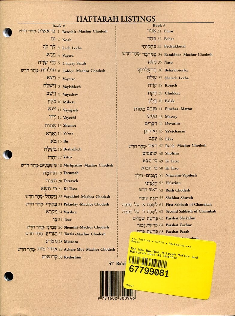 KTAV Publishing House – The New Bar/Bat Mitzvah Maftir and Haftarah Book – 2008