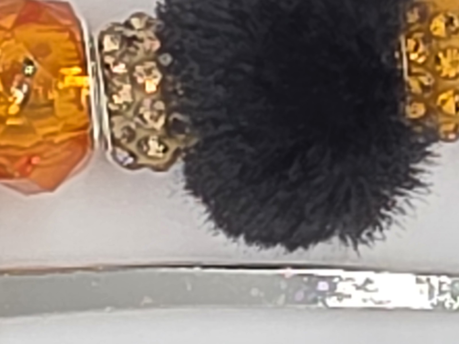 Beaded Bookmark Oranges And Black Faux Fur With Rhinestones 3.4″ In. Long. #8