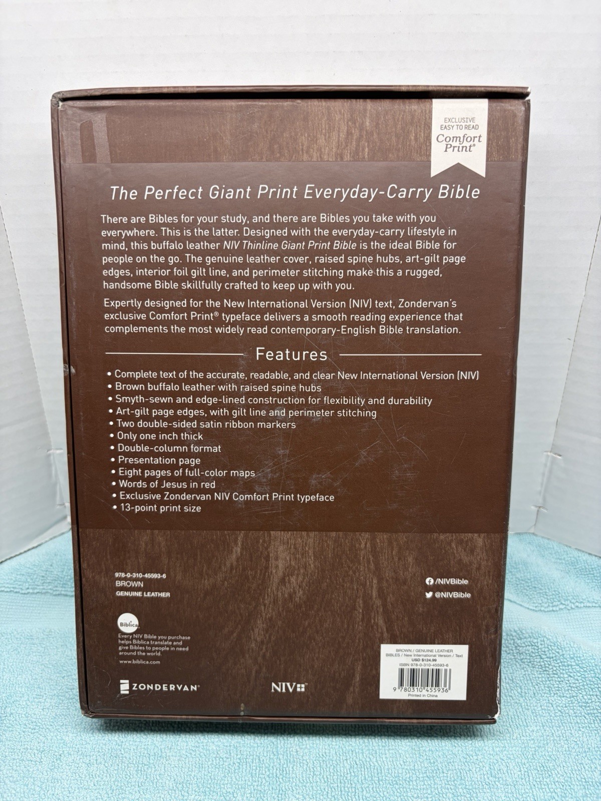 NIV Thinline Bible, Giant Print, Genuine Leather, Buffalo, Red Letter Edition