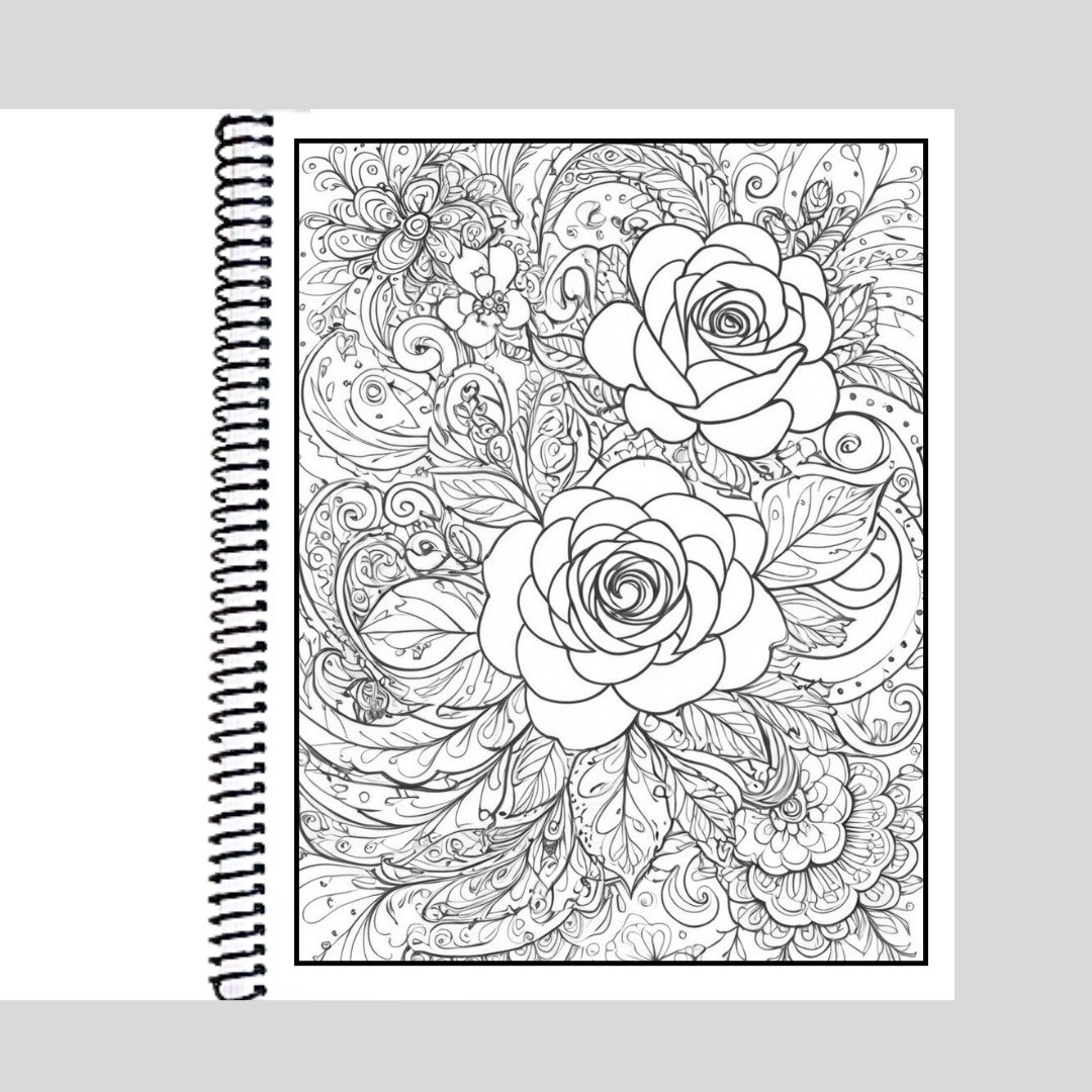 Roses- Spiral Bound Adult Coloring Book – Thick Artist Paper – 50 pages