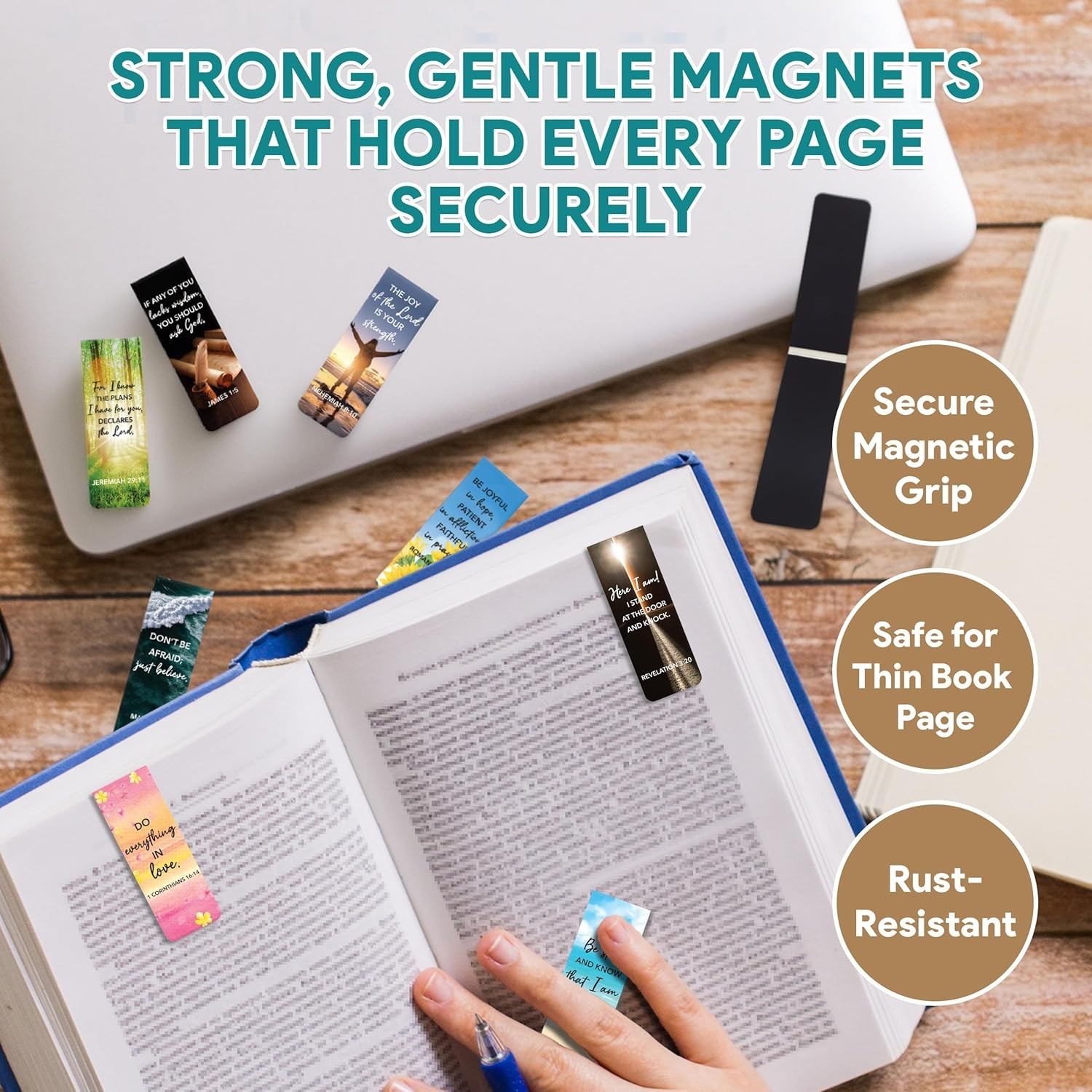 Decorably 50 Pack 0.8×2.3in Bible Religious Magnetic Bookmarks, Unique Motivatio