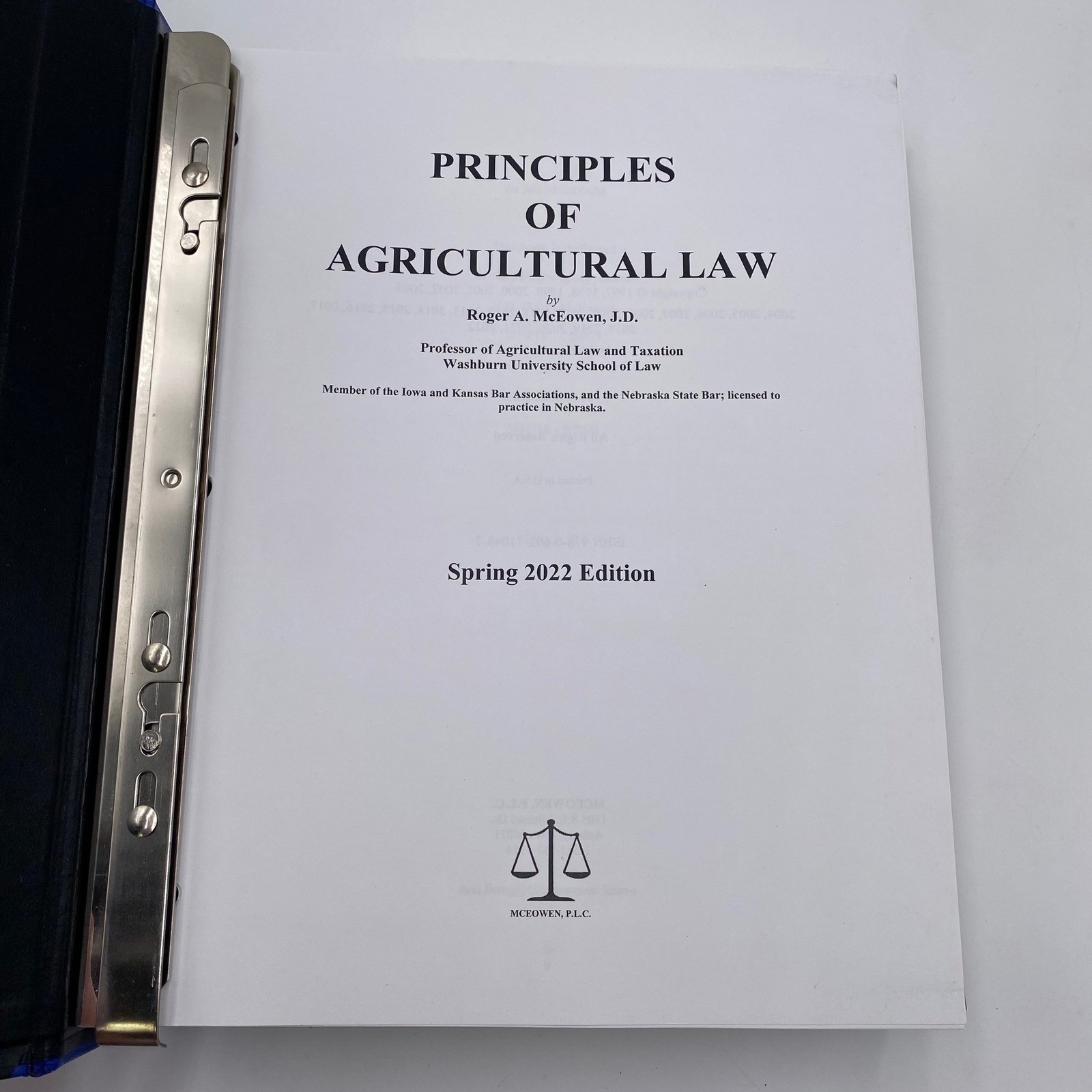 Roger McEowen Principles of Agricultural Law Textbook Spring 2022 Edition Blue