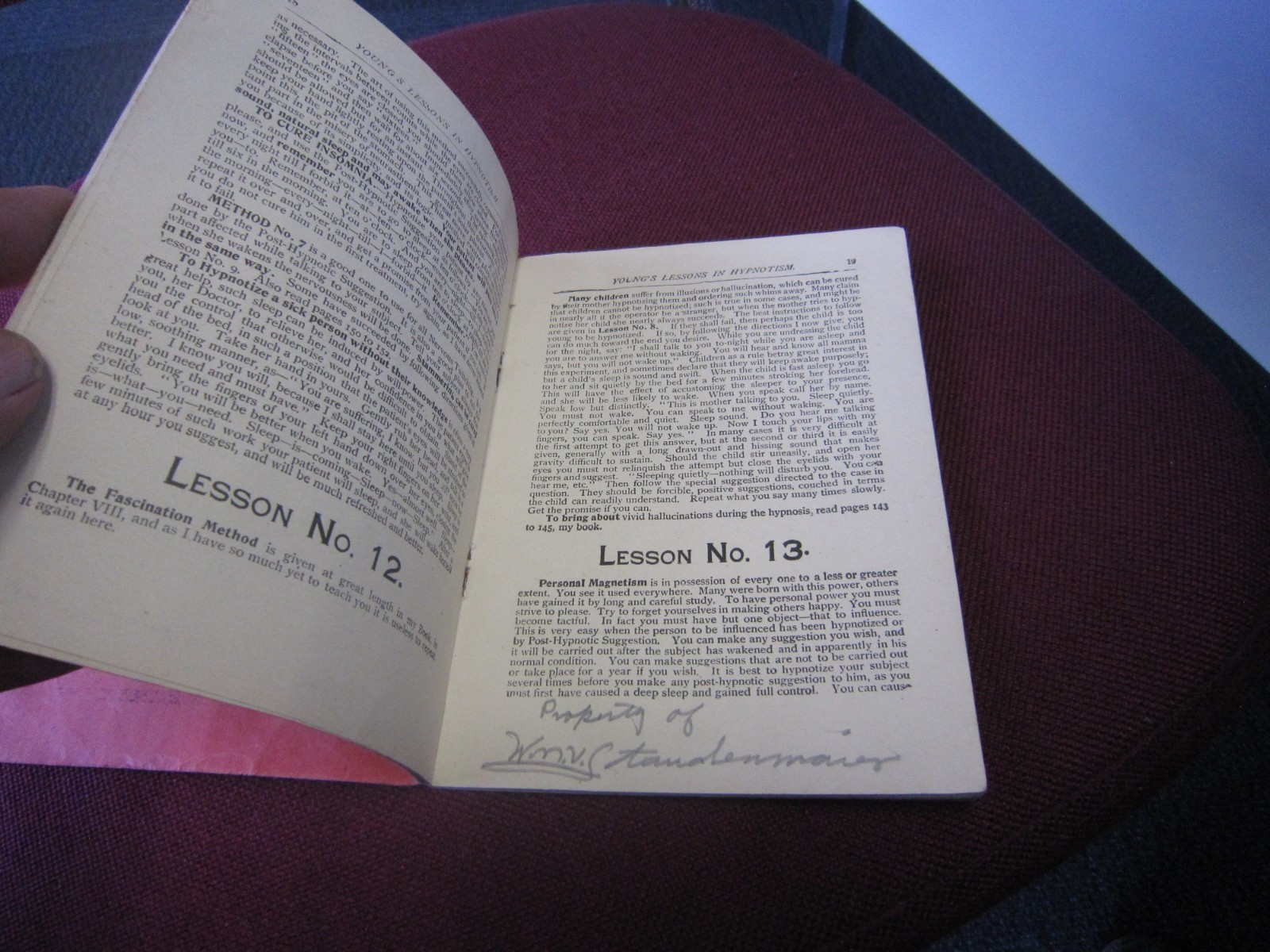 20 Lessons In Hypnotism Book – 1899 complete, 36 pages
