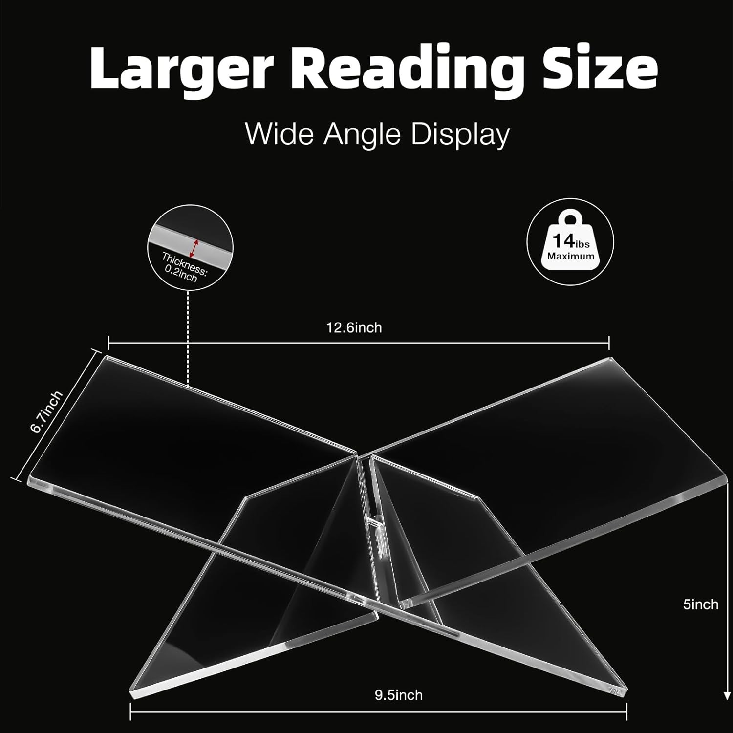 Clear Acrylic Book Stand – Large 12.6 x 6.7 x 5 in Book Holder Cookbooks Bibles