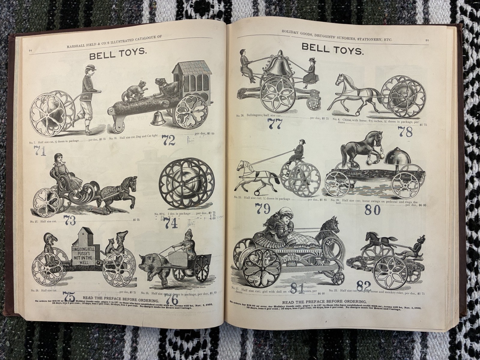Original Marshall Field Catalogue 1892-1893 – toys, dolls, perfumes, instruments