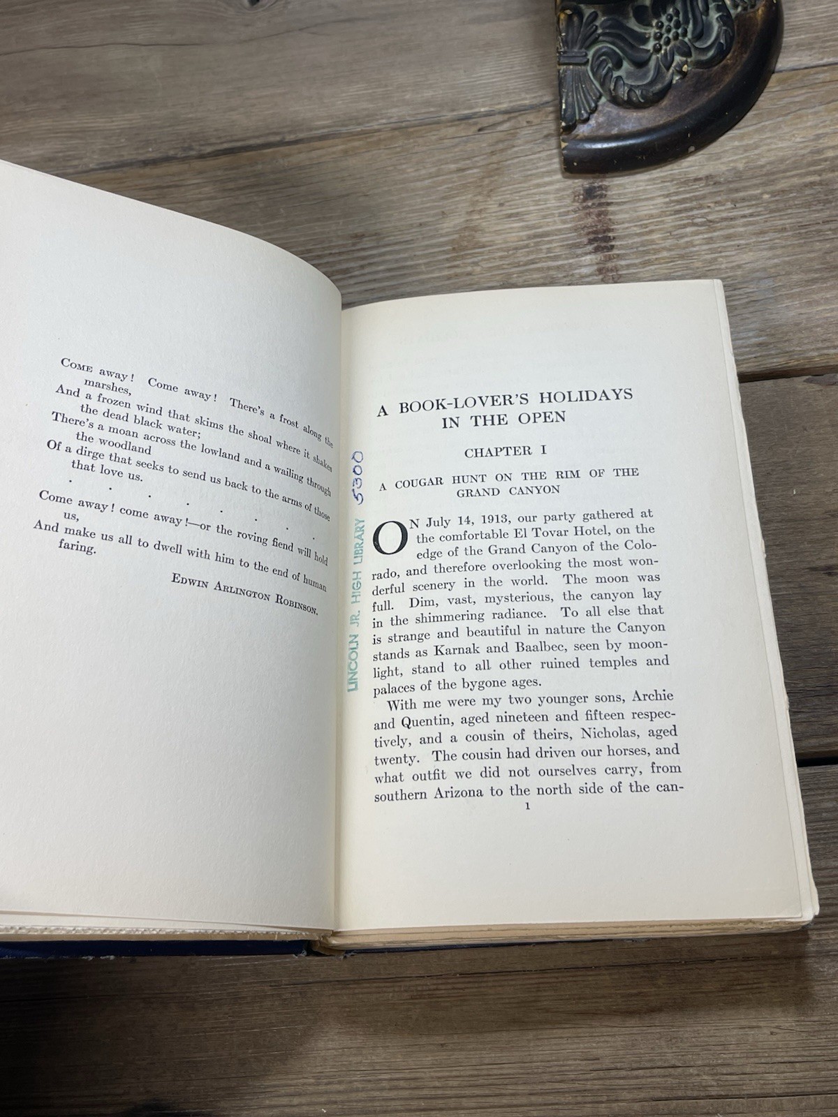 A Book Lovers Holidays in the Open – Ex-Lib Theodore Roosevelt HC Scribners 1916