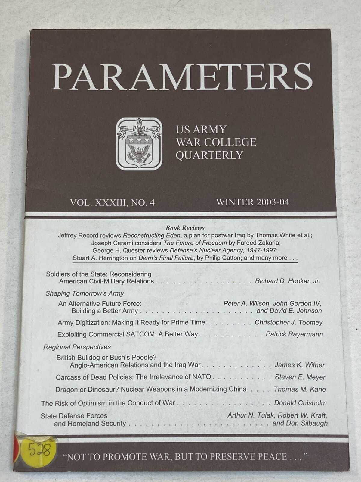Parameters US Army War College Quarterly Winter 2003-04 Tomorrow’s Army SATCOM