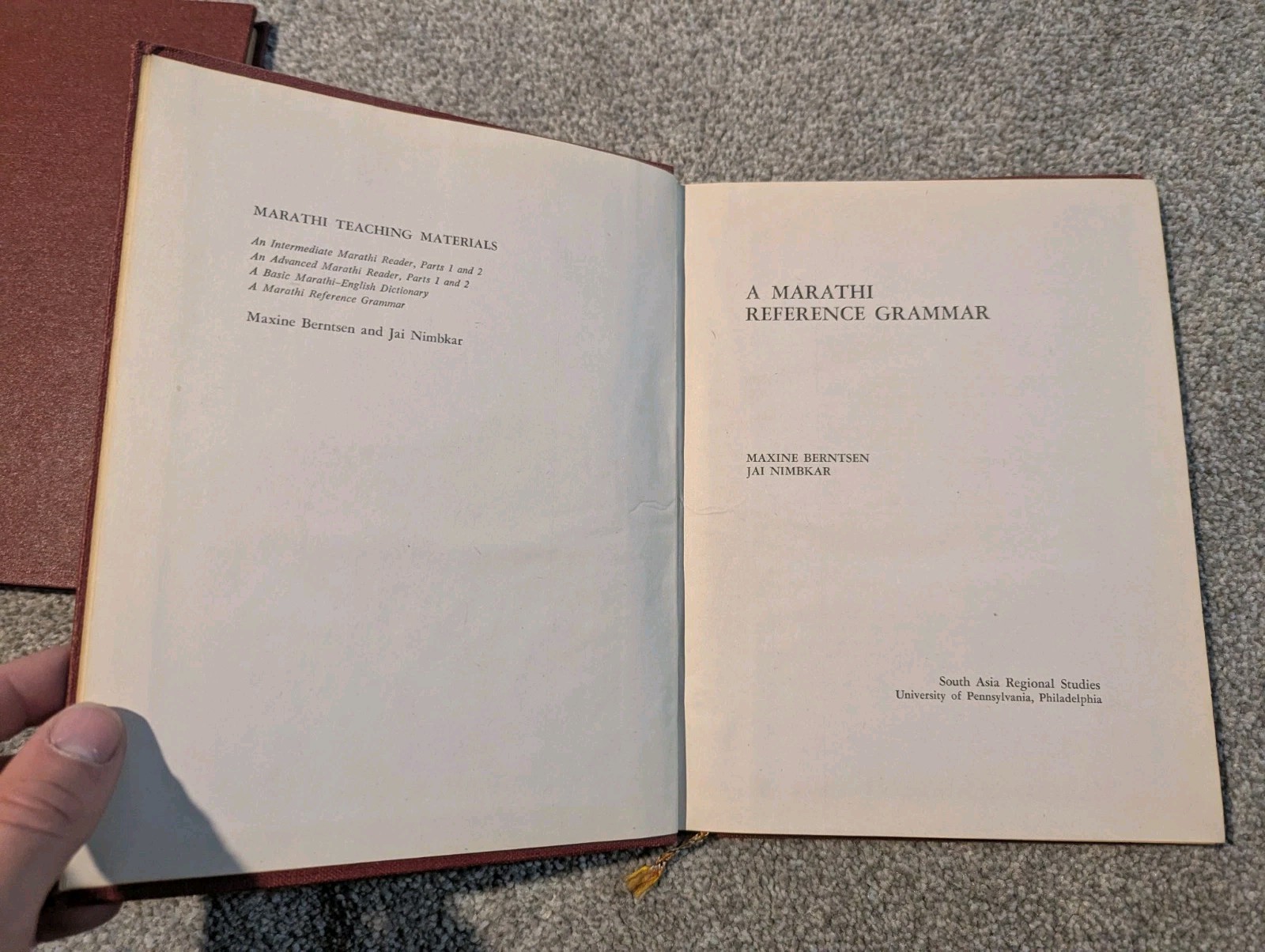 Marathi Reference Grammar + English Dictionary South Asia Regional Studies 1975