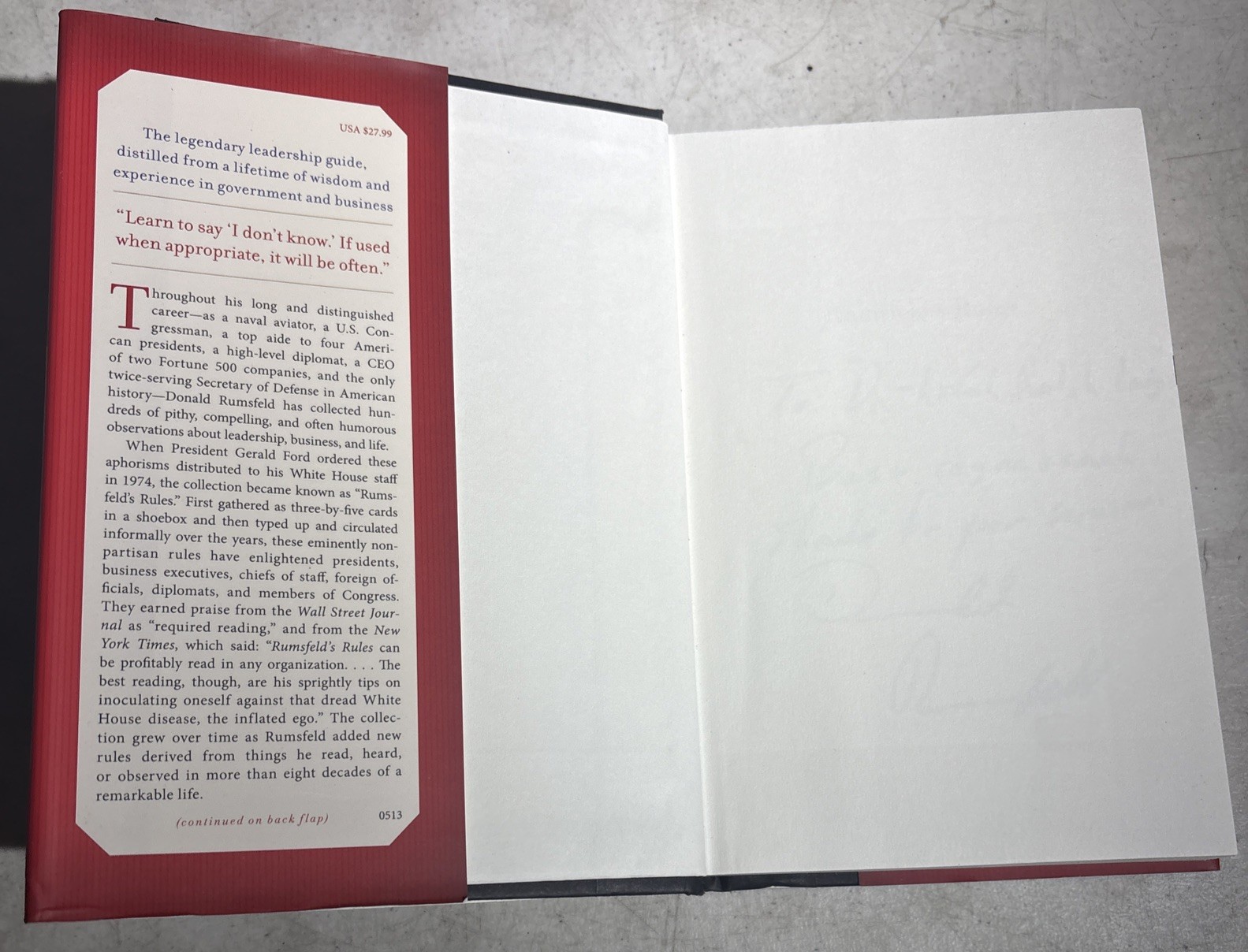 RUMSFELD’S RULES Donald Rumsfeld, RARE SIGNED COPY FIRST EDITION, VINTAGE BOOK