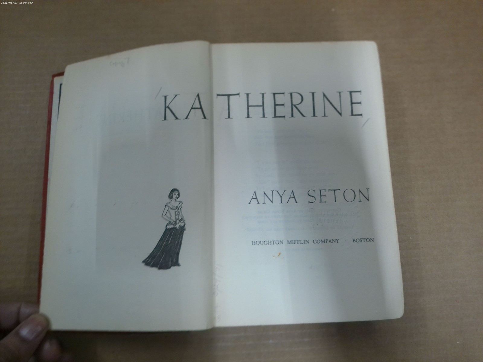 Vintage Katherine by Anya Seton 1954 Historical Romance Hardcover 588 pages