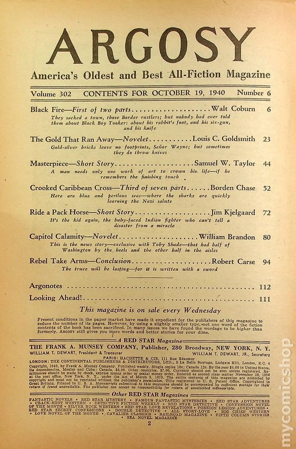 Argosy Part 4: Argosy Weekly Oct 19 1940 Vol. 302 #6 GD/VG 3.0 Low Grade