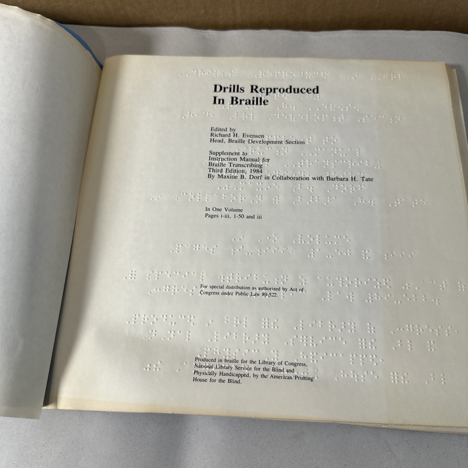 Drills Reproduced Braille Supplement Instruction Manual Blind Handicapped 1984
