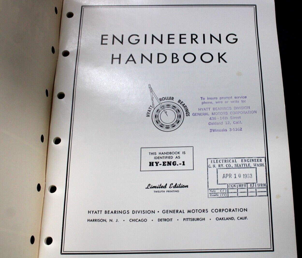 ENGINEERING HANDBOOK 1951 HYATT BEARINGS GENERAL MOTORS 96 PAGES ILLUSTRATED