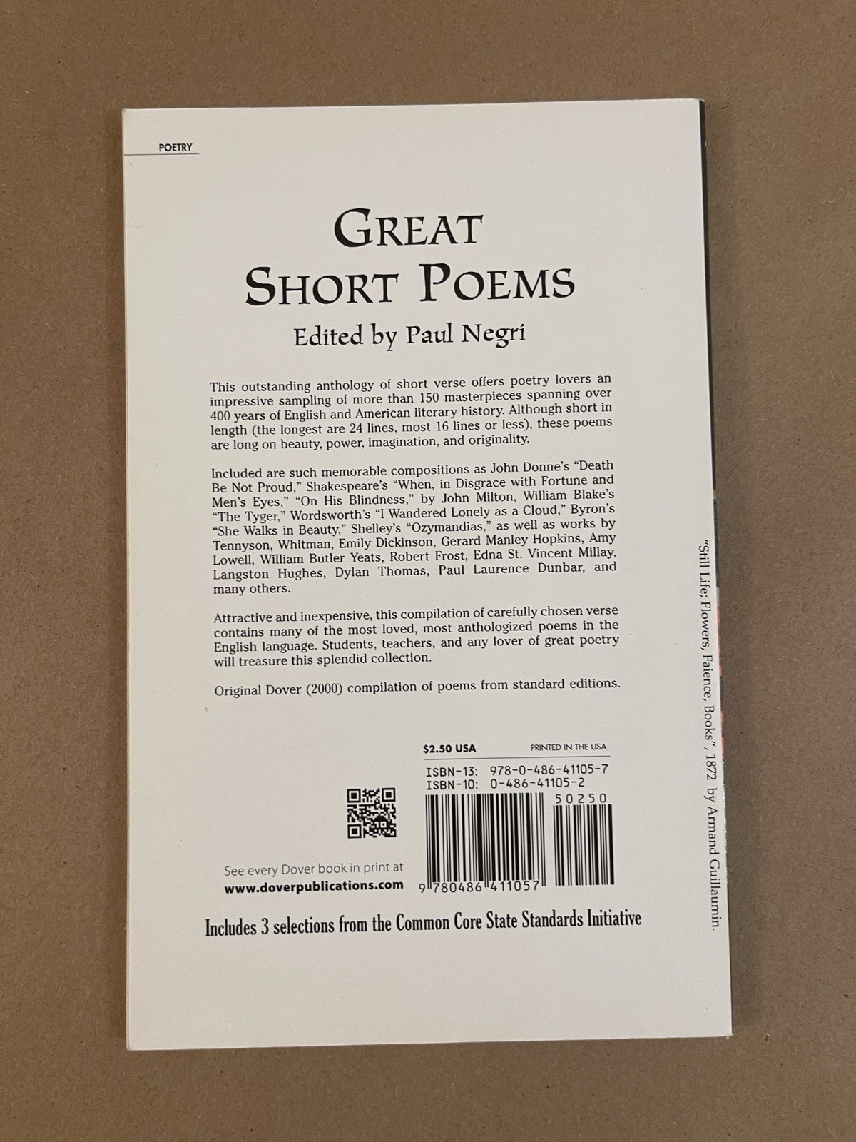 Dover Thrift Editions: Great Short Poems – Paul Negri – B44