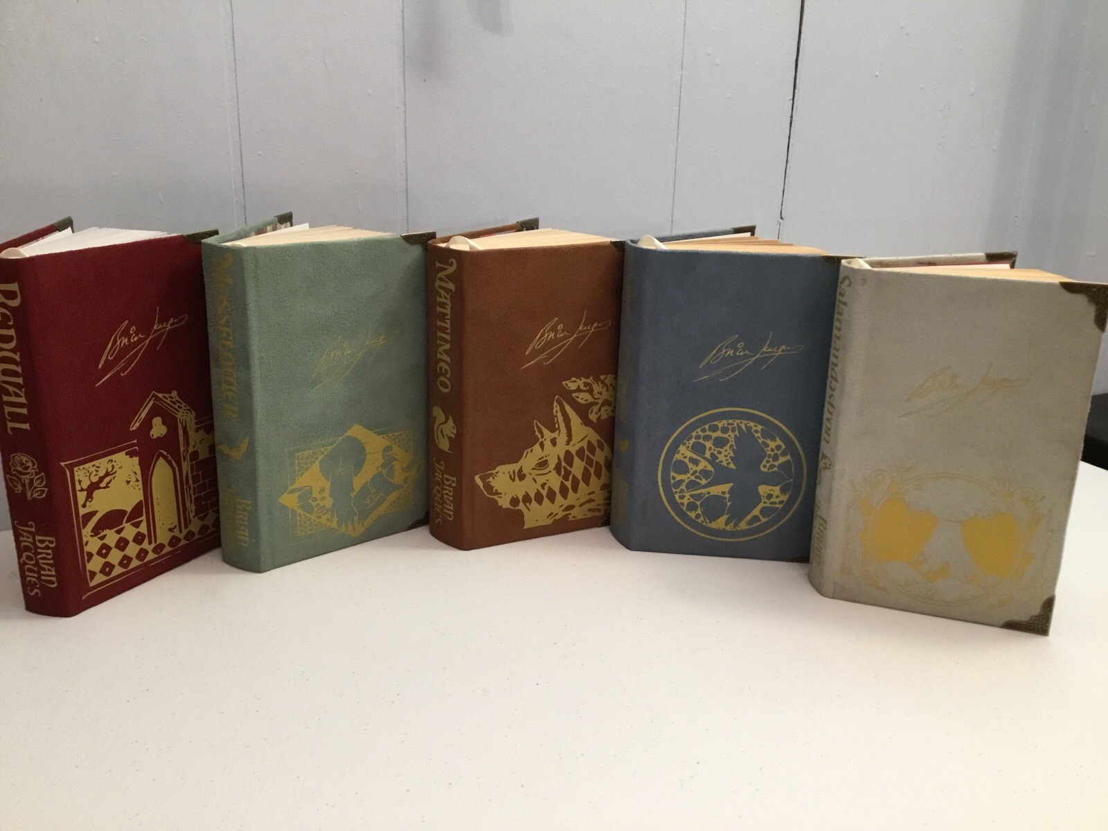 Brian Jacques, Redwall Series Books 1-5, Custom Bound in Suede, Mossflower