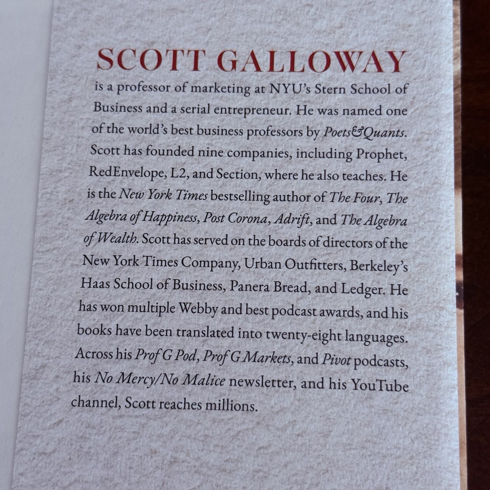 Notes on Being a Man Hardcover by Galloway, Scott
