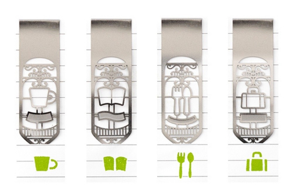 MIDORI Bookmarker Clip Life Pattern Template 4pcs Stainless steel 1.6×0.5in