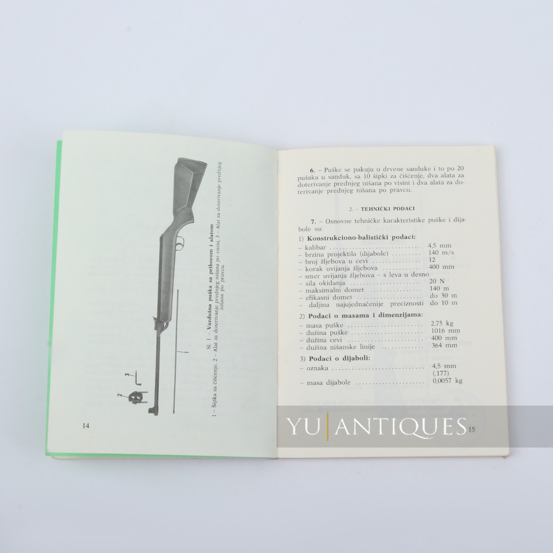 JNA YPA Yugoslav Peoples Army Manual Book For Air Rifle 4,5mm M81A Handling Etc