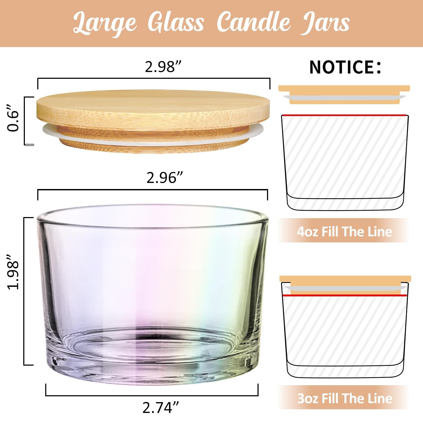 4oz Iridescent Candle Jars 15 Pack, Small Wide Mouth Glass Empty Candle Jars …