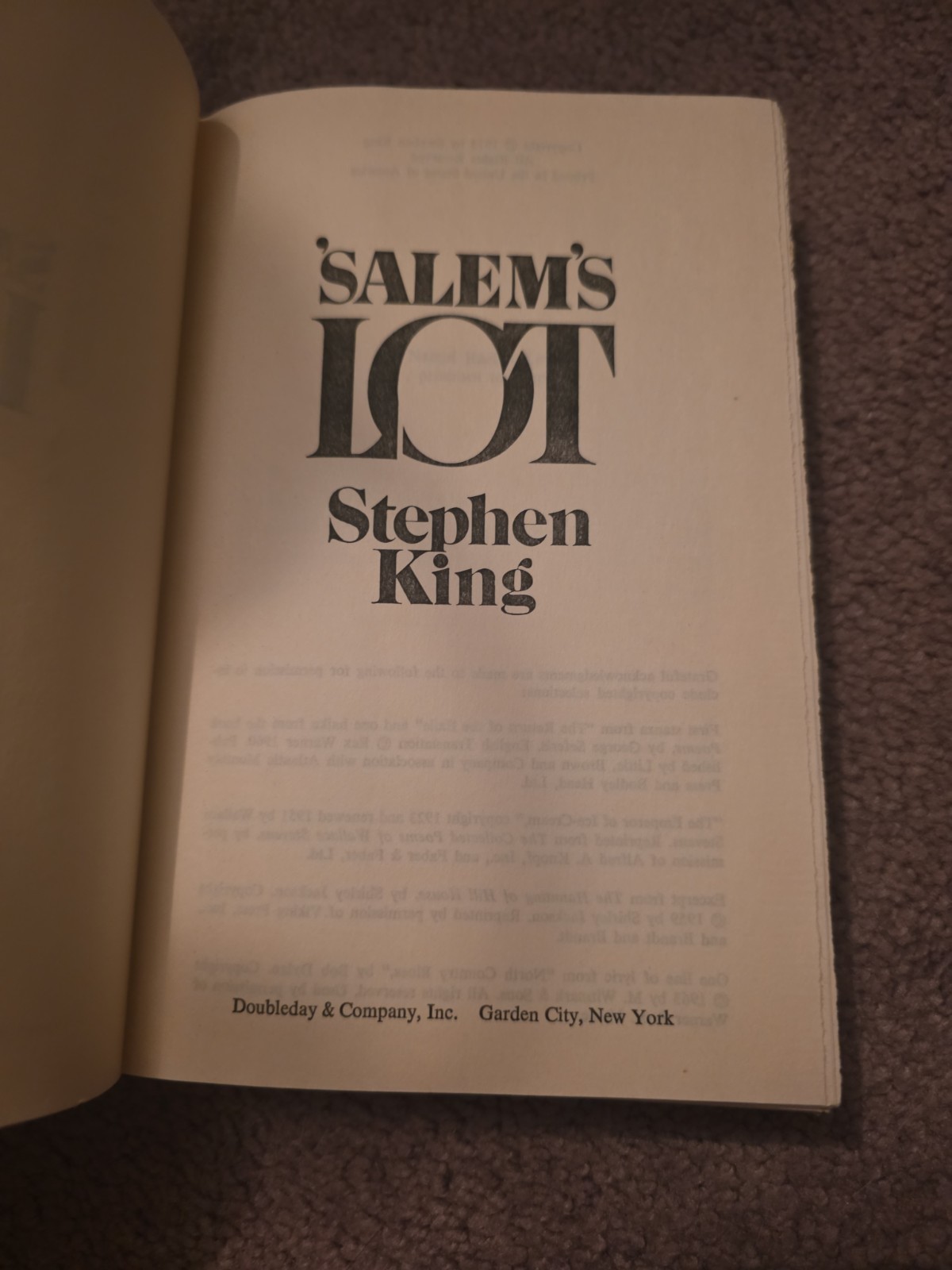 SALEM’S LOT HC BOOK CLUB EDITION Stephen King 1975