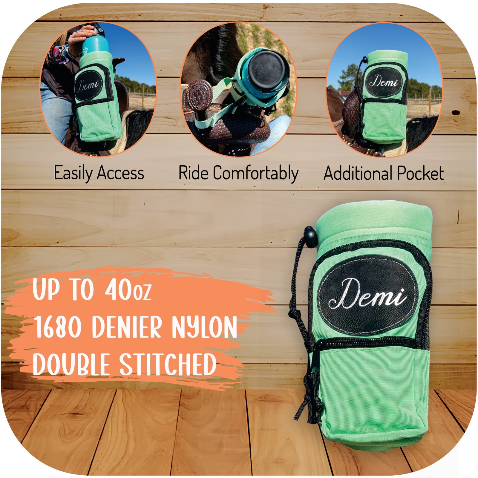 Personalized Horse Saddle Water Bottle Holder, Green, Multi Pocket Saddle Holder