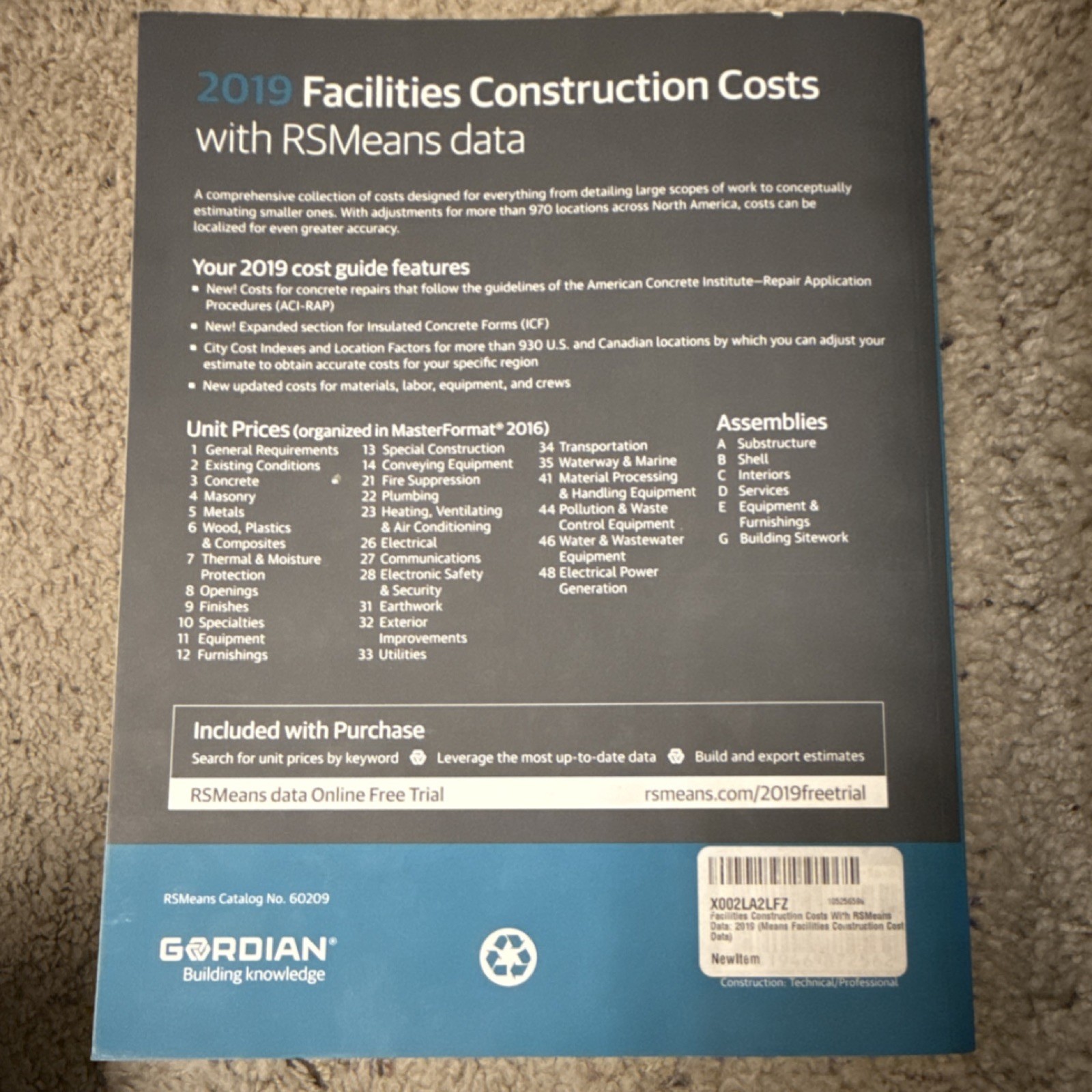 Gordian Facilities Construction Costs RSMeans Data 2019 34th Ed Book X002LA2LFZ