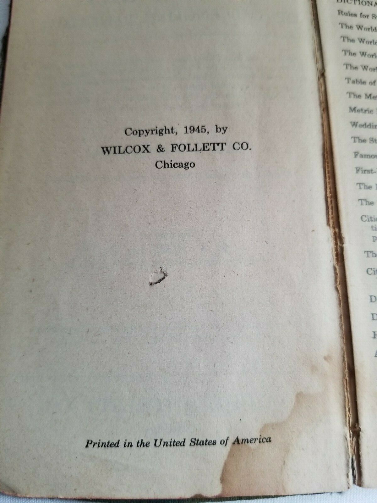 1945 Webster’s New Vest-Pocket Dictionary 6″ x 3″ Wilcox & Follett Co 284 pages