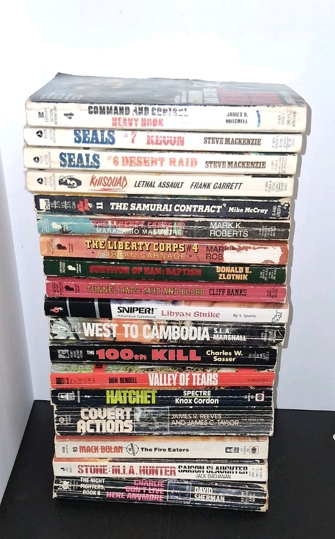 War Books Vintage Paperback Book Lot Of 17 Fiction Books About Wars & Fighting